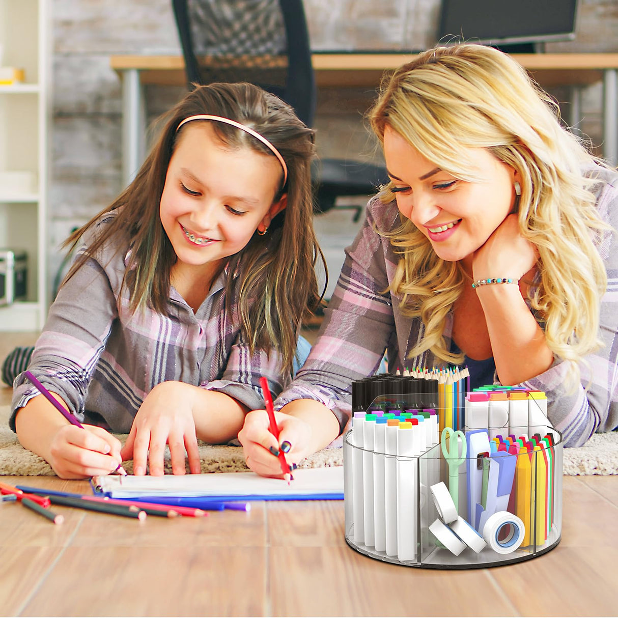 Absonic Acrylic Pen Holder Pencil Organizer, 360-Degree Rotating Pencil Holder, Crayon Organizers for Kids Marker Organizer Caddy Art Supply Kids Desk Organizers for Office Home School Absonic