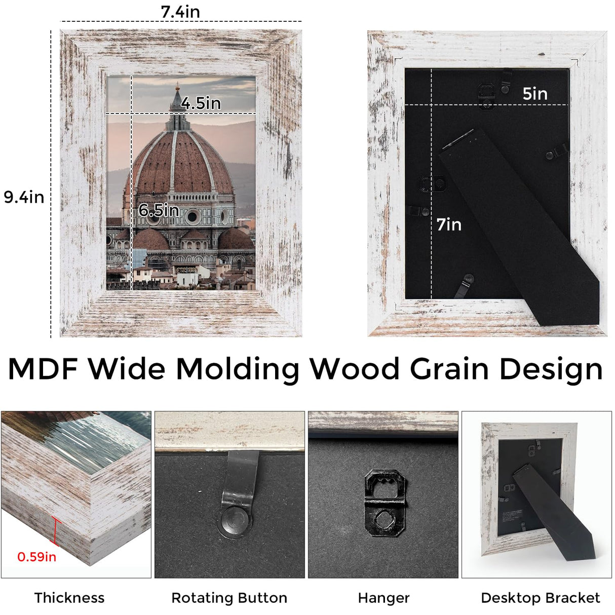 Golden State Art, 5x7 Picture Frame - Country Wood Grain Style - Tabletop Display, Back Hangers for Wall Display - Great for Photos, Gift, Pictures, Wedding, Portraits (2 Pack, White) Golden State Art