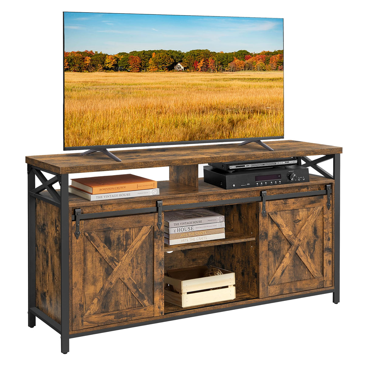 VASAGLE TV Stand for 65 Inch TV, Entertainment Center, TV Table and Console, TV Cabinet with Adjustable Shelves, Industrial Design, Rustic Brown and Black ULTV071B01 VASAGLE