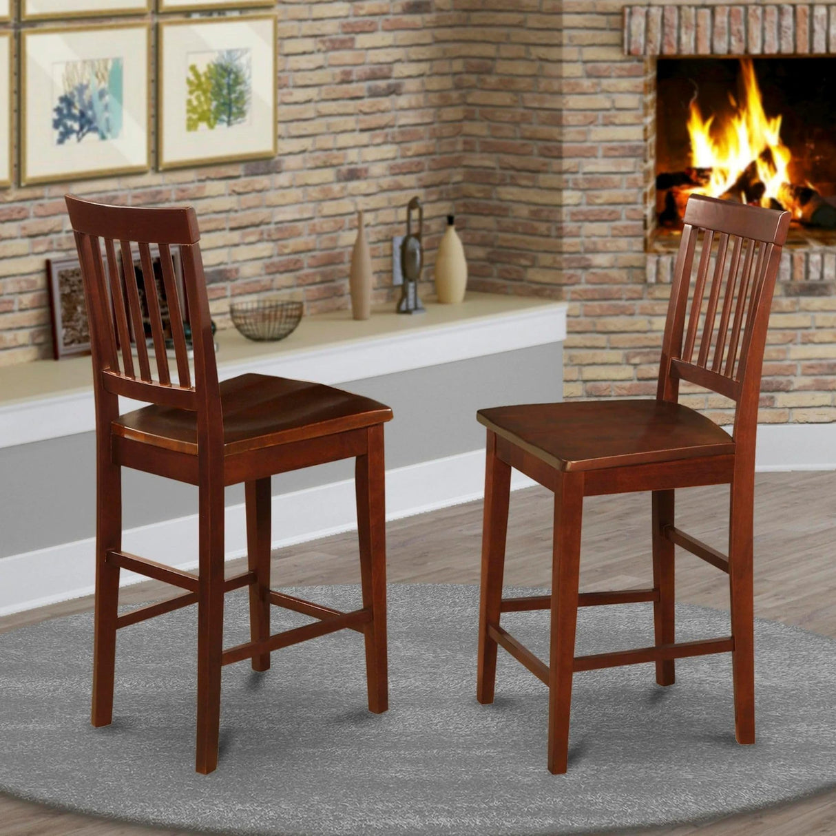 East West Furniture Vernon Modern Counter Stool-Pub Height Wooden Chairs, Set of 2, Mahogany East West Furniture