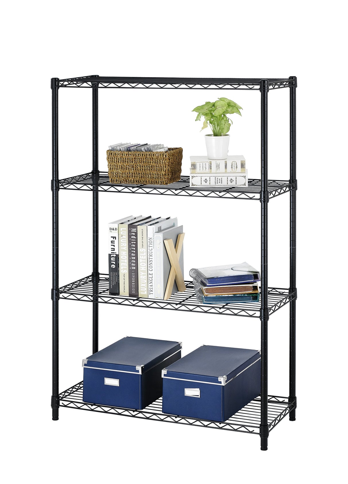 4 Shelf Wire Shelving Unit Garage NSF Wire Shelf Metal Large Storage Shelves Heavy Duty Height Adjustable Utility Commercial Grade Steel Layer Shelf Rack Organizer 1000 LBS Capacity 14x36x54,Black BestOffice