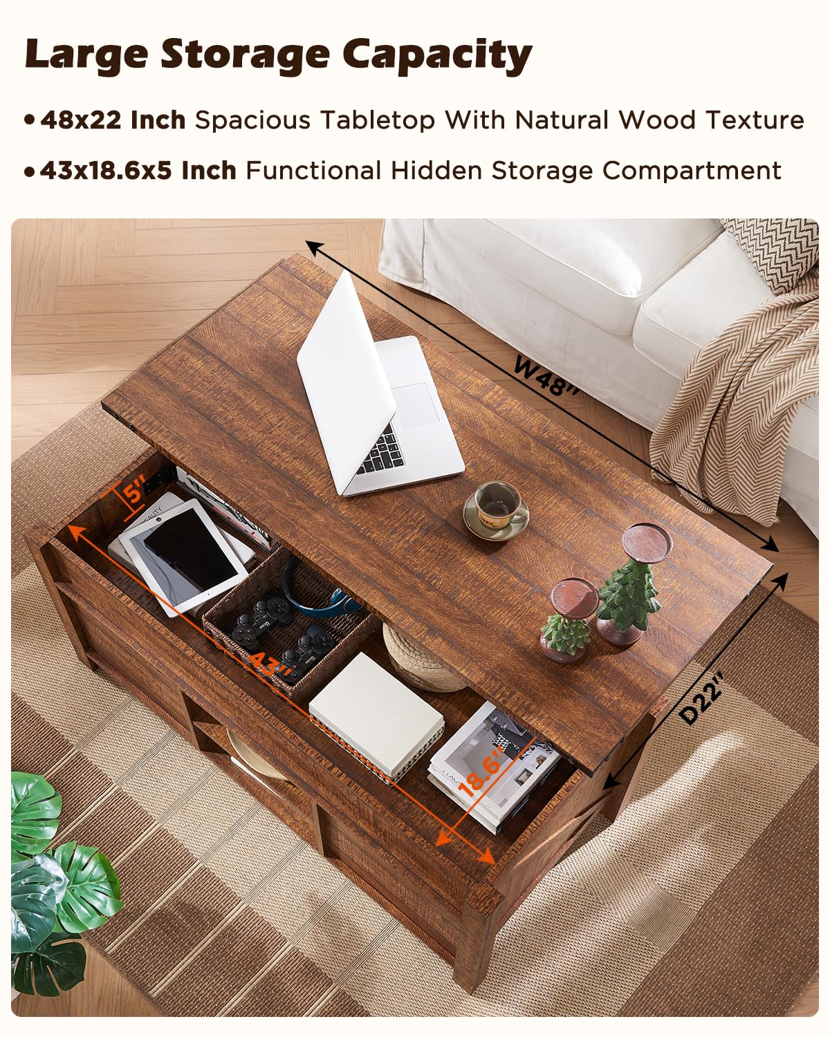 OKD 48" Farmhouse Lift Top Coffee Table with Sliding Barn Door,Rustic Center Table with Hidden Storage Compartment,Lifting Tabletop and Adjustable Shelf for Living Room,Office,Reclaimed Barnwood OKD