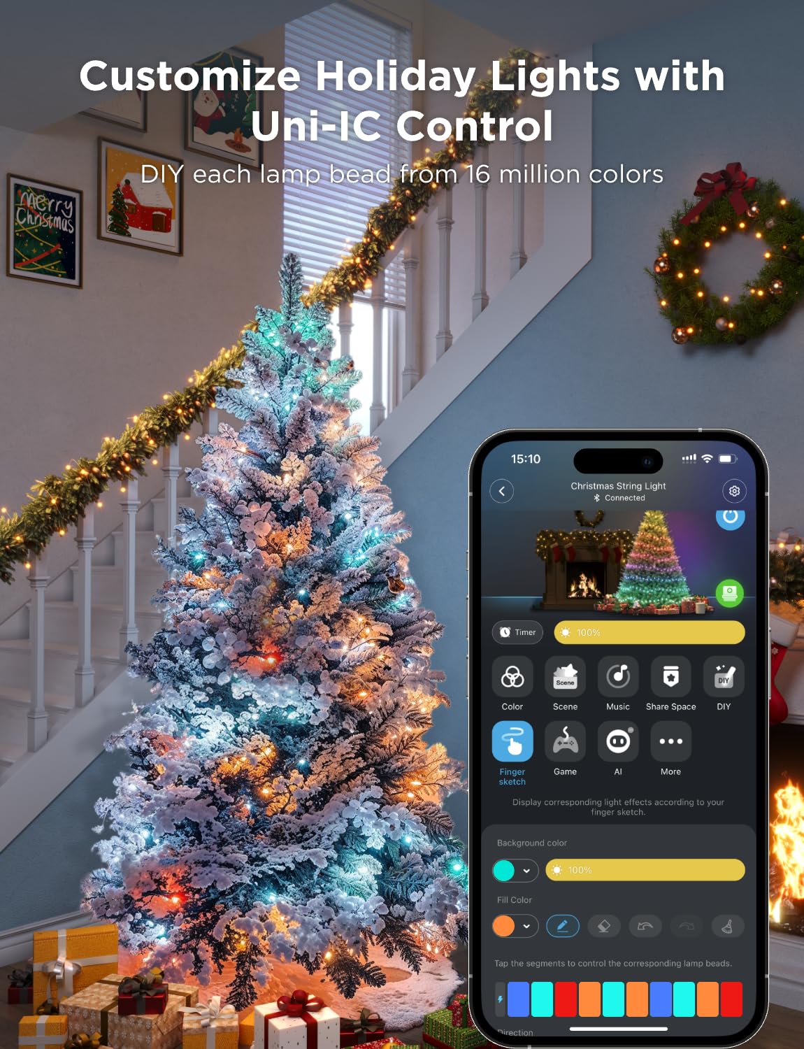 Govee Christmas Lights 66ft, Smart RGBIC Christmas String Lights App-Controlled, 125+ Scene Modes, IP65 Waterproof, Sync with Music, Works with Alexa, Lights for Christmas Decorations Indoor Outdoor Govee
