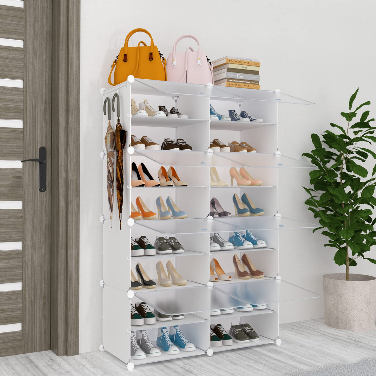 HOMICKER Shoe Storage,32 Pairs Shoe Rack Organizer for Closet Shoe Cabinet with Door Shoe Shelves for Closet,Entryway,Hallway,Bedroom HOMICKER
