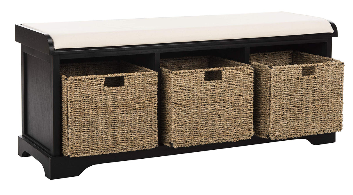 SAFAVIEH Black American Homes Collection Lonan Grey and White Wicker Storage Bench, 0 SAFAVIEH