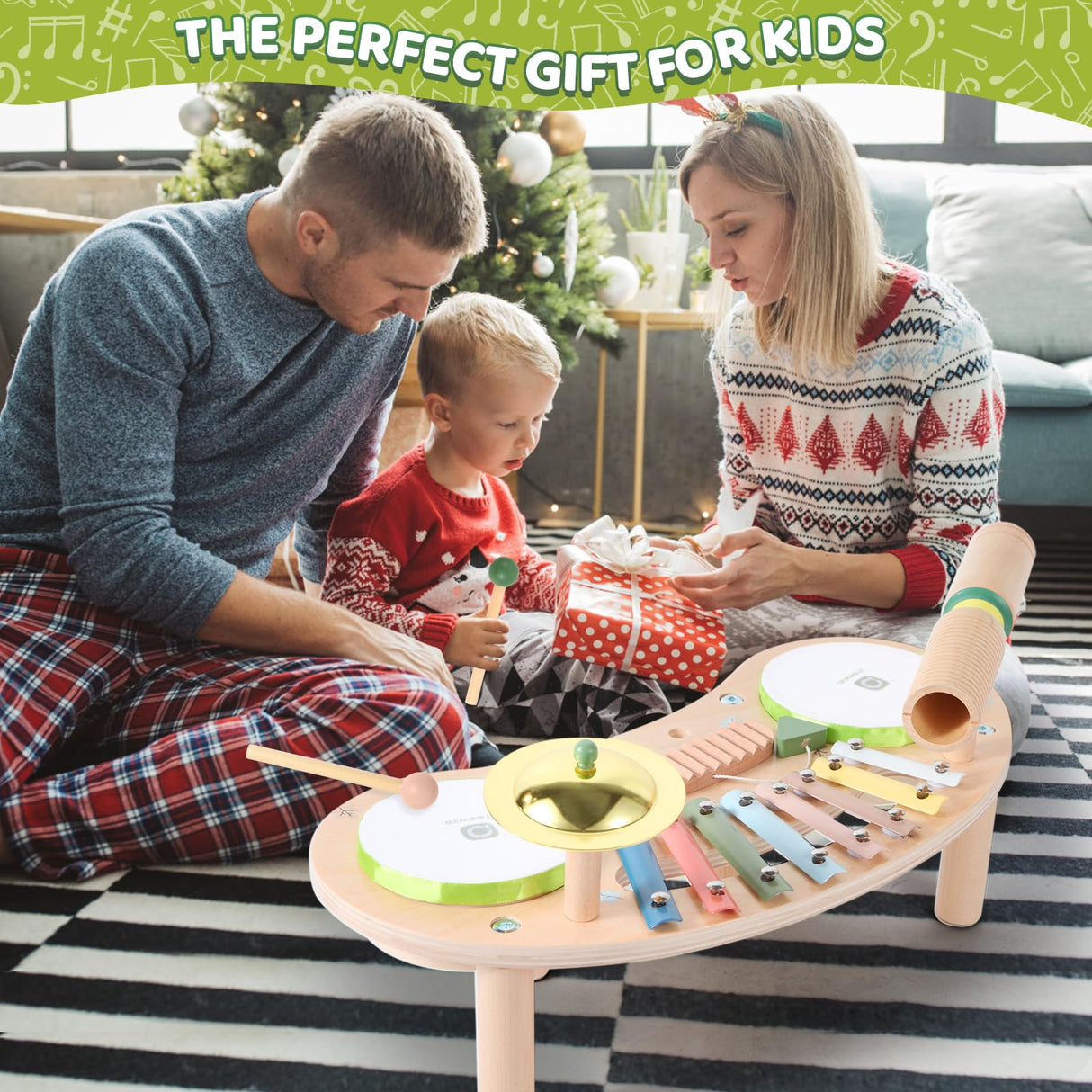 Asweets 7 in 1 Kids Drum Set for Toddlers Wooden Xylophone Musical Instruments Kit Play Set for Toddler Baby Drum Set Montessori Toys Sensory Toys Birthday Gifts for Girls Boys Asweets