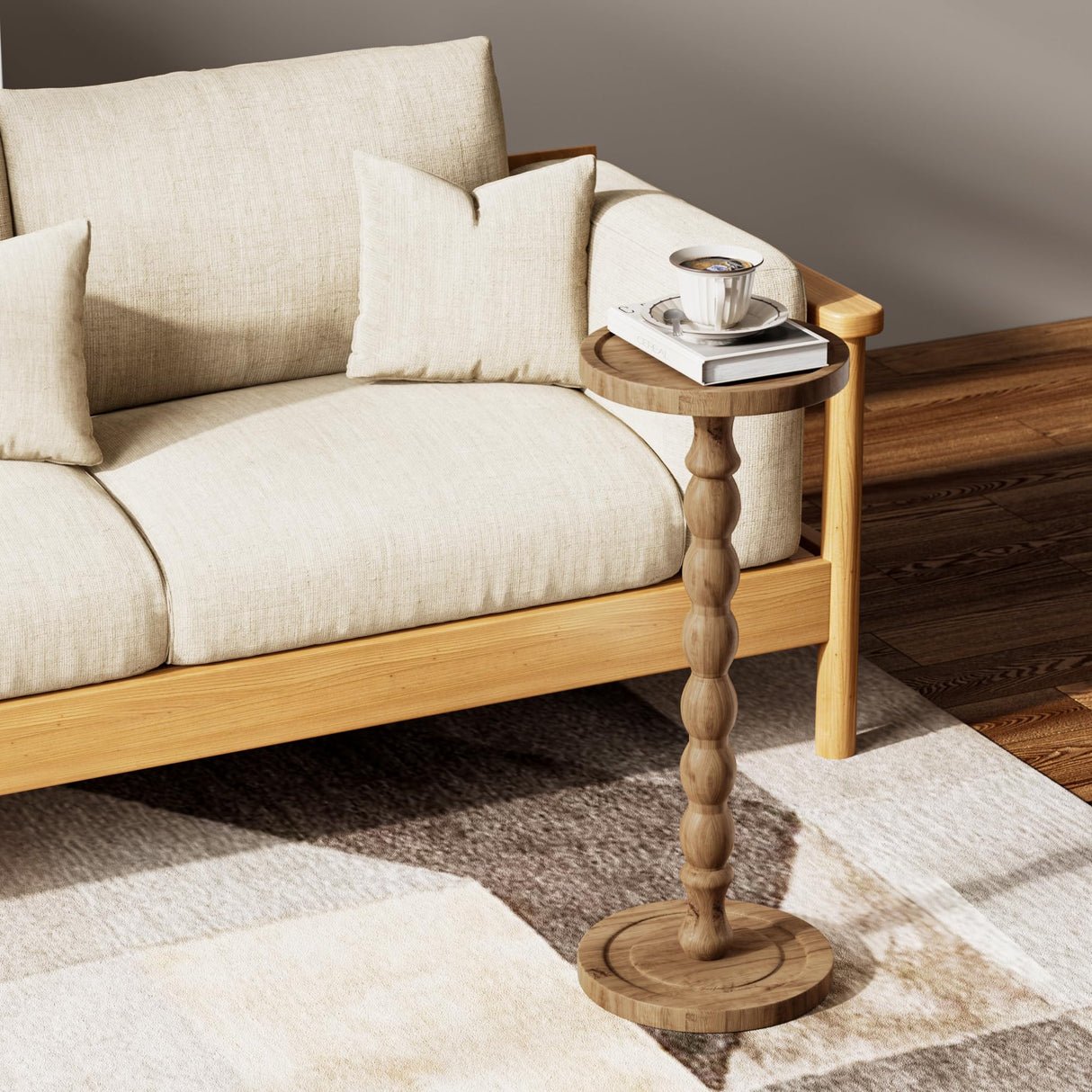 iFaveorr Small Side Table, Rubberwood Drink Table for Small Spaces, Solid Wood Pedestal Coffee Tables, Round End Tables for Living Room, Sofa Couch, Bedroom, Corners, and Office (Brown, 9.4 inch) iFaveorr