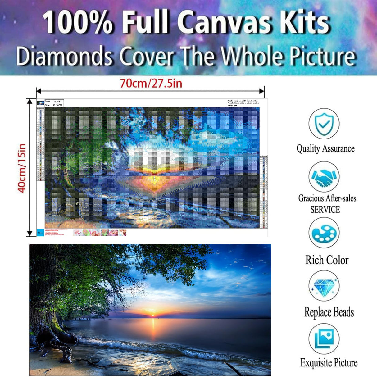 Diamond Painting Kits for Adults,Large Sunset Ocean Beach Diamond Art Painting for Beginners, Diamond Round 5D Full Drill Paint with Diamonds Pictures Gem Art Painting Kits DIY Crafts Kits 28X16in OFRKE