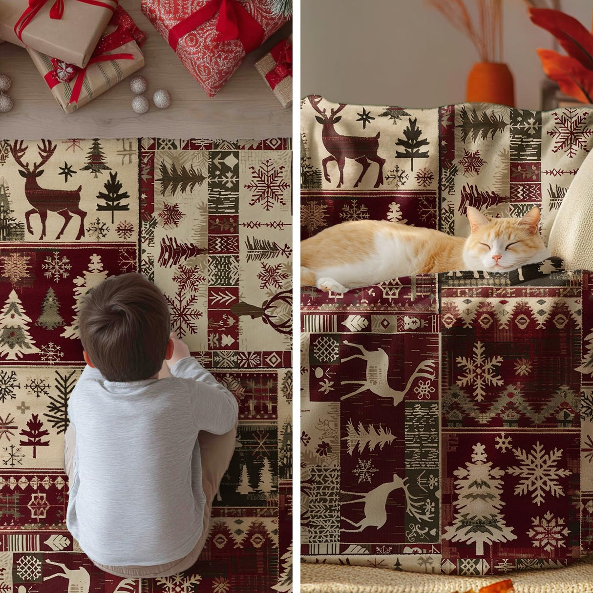 Horaldaily Christmas Flannel Blanket Throw, Christmas Red Reindeer Snow Soft Fuzzy Plush Cozy Fleece Blankets for Couch Sofa Bed Lounging, Ideal Gifts for Kids Adults Wife Self, 50x60 Horaldaily