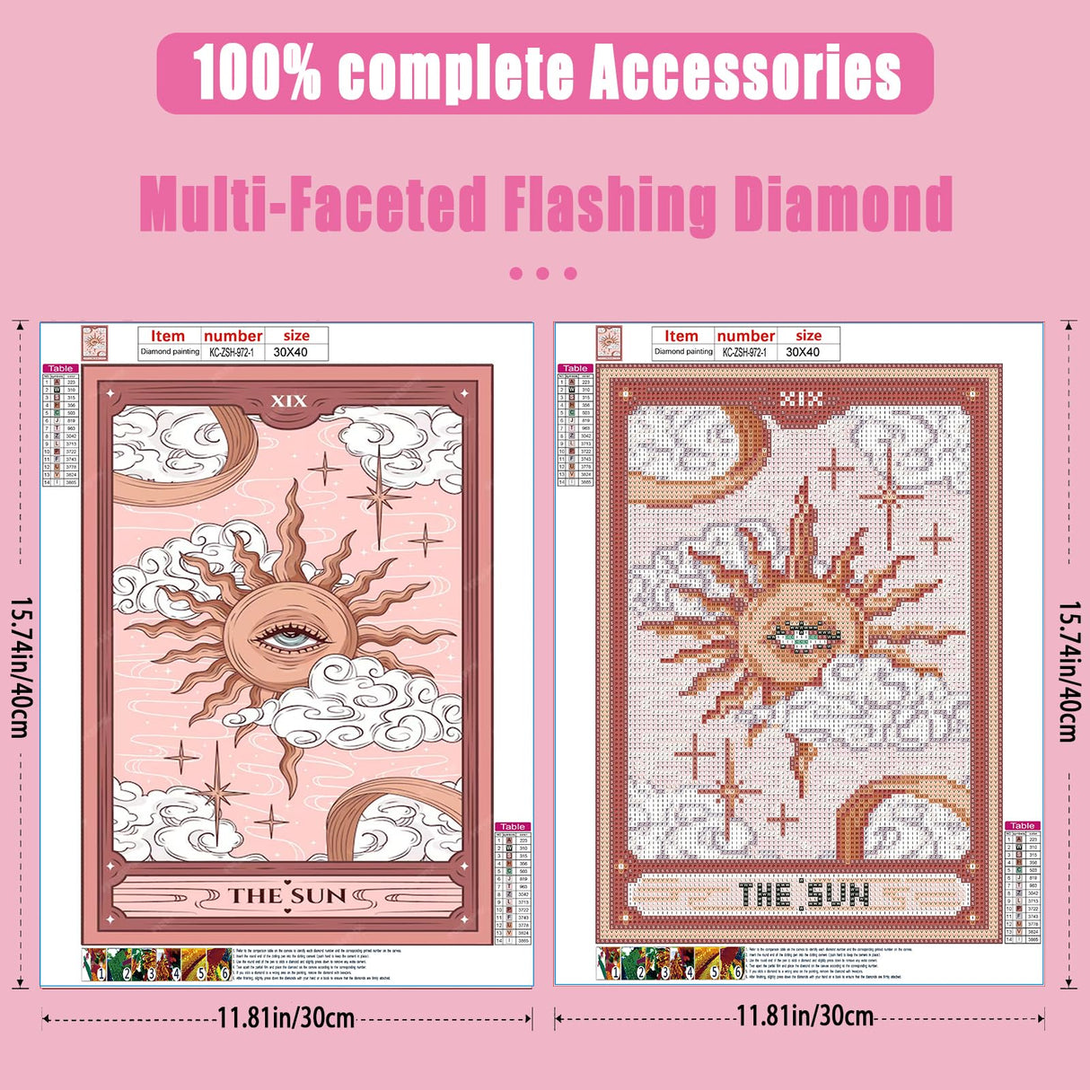 KICHANG 3Pcs Pink Tarot Diamond Painting Kits for Adults,5D Diamond Painting Diamond Art Kits,Diamond Art Diamond Painting Kits,Round Diamond Dot Full Drill Diamonds Crafts for Wall Decor&Gift-12x16in KICHANG