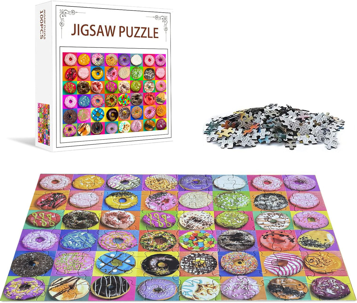 Nattork Jigsaw Puzzles 100 Pieces for Kids Youth Puzzle Beginner (Donuts) Pieces Fit Together Perfectly Nattork
