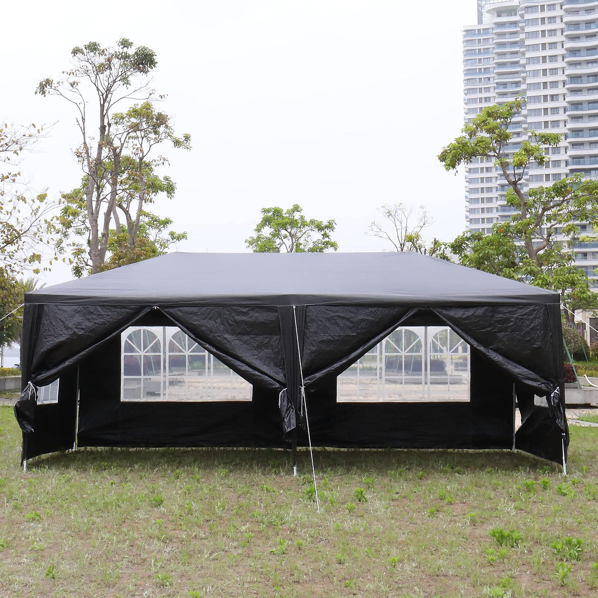 SEALAMB 10x20 FT Black Canopy Outdoor Party Tent with 6 Removable Sidewalls, Anti-UV & Waterproof Pe Cloth, Canopy Tent for Outdoor Events Patio Party Wedding Graduation in Backyard Garden SEALAMB