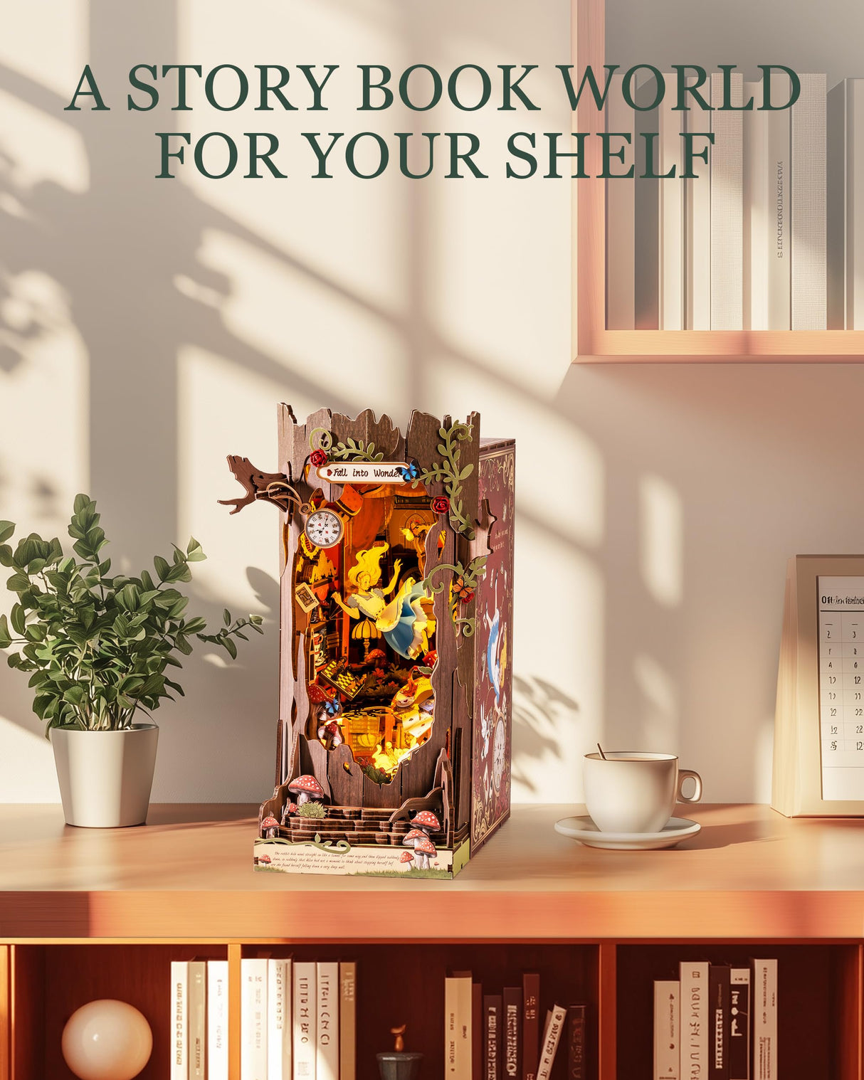Rolife DIY Book Nook Kits Fall into Wonder, Fairy Tale Bookend Wooden 3D Puzzles for Bookshelf Decor, DIY Miniature House Building Kit for Adults, DIY Crafts/Surprised Gifts for Teens & Book Lovers Rolife