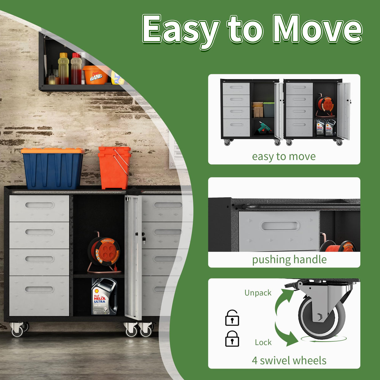 OPTYMIRA Metal Mobile Tool Storage Cabinet with Wheels,Heavy Duty Rolling Tool Cabinets for Garage,Metal Storage Cabinets with 4 Drawer and 1 Locking Doors,Assembly Required OPTYMIRA