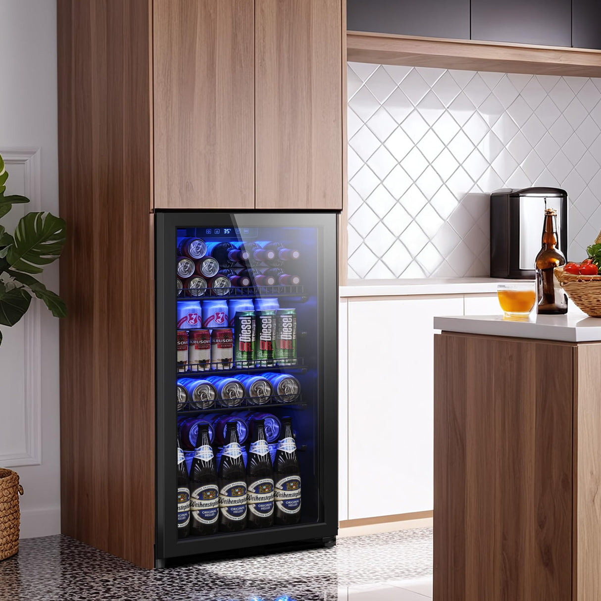 Tehanld Beverage Fridge, Mini Fridge With Glass Door, Beverage Cooler Refrigerator, Wine Drink Beer Fridge, Adjustable Shelves & Digital Temperature Display Tehanld