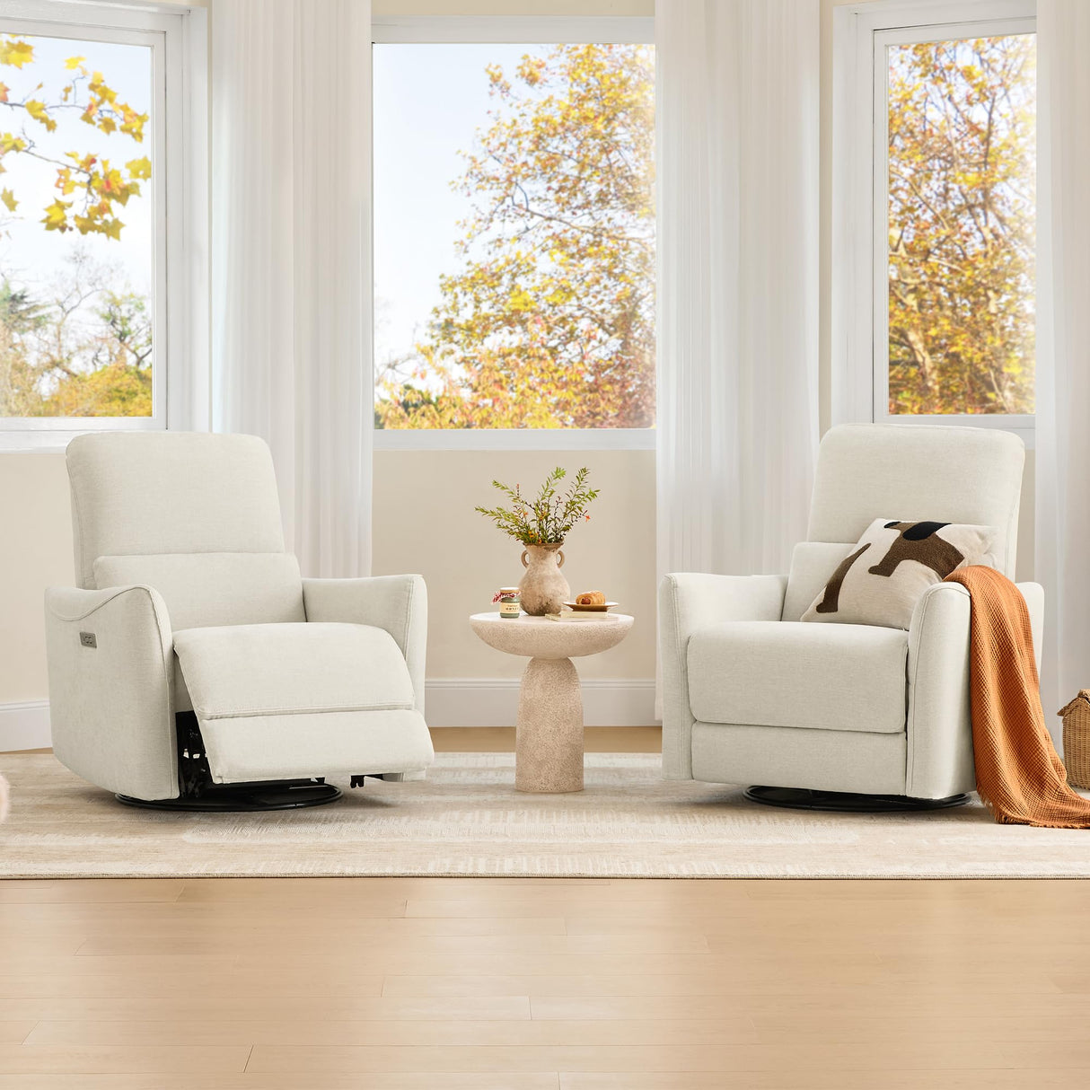 CHITA Power Recliner Chair Swivel Glider, FSC Certified Upholstered Living Room Nursery Reclining Sofa Chair with Lumbar Support, Linen CHITA