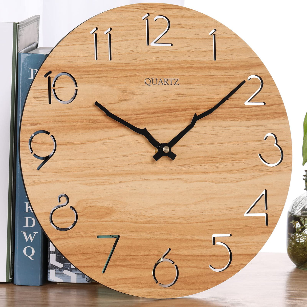 LAIGOO 12 Inch Wood Wall Clock Quartz Analog, Silent Non-Ticking, Decorative Modern Wall Clock Battery Operated for Living Room Bathroom Bedroom Kitchen Office School LAIGOO