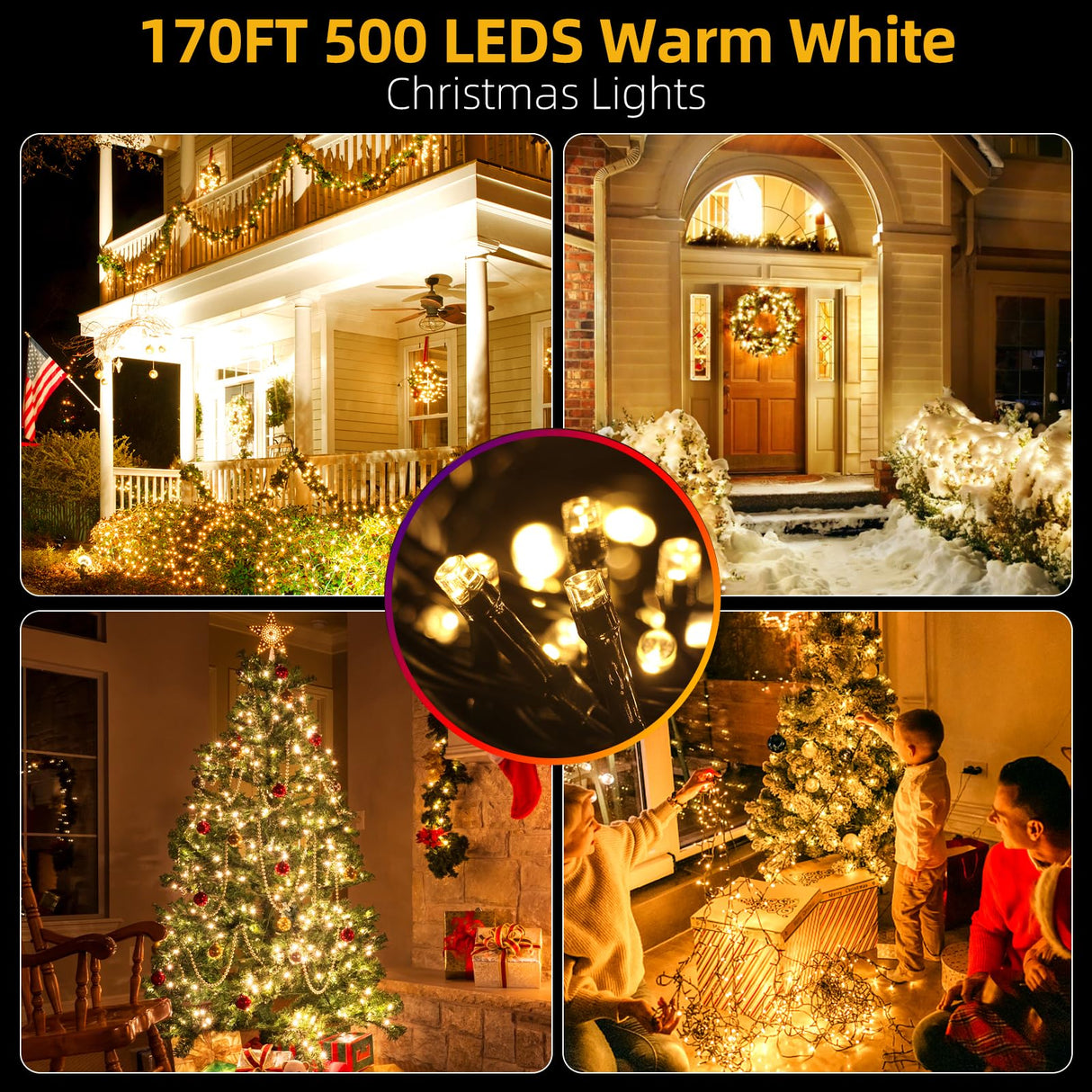 MZD8391 170FT 500 LED Christmas Lights Outdoor Indoor, Waterproof Christmas Tree Lights for Christmas Decorations with Timer, 8 Modes Memory Function (Warm White) MZD8391