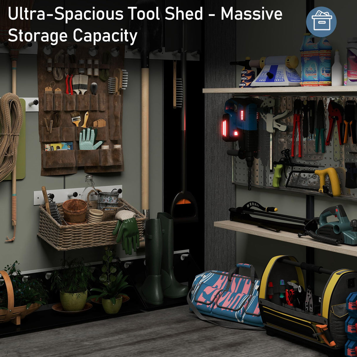 Domi 8x8 FT Outdoor Resin Storage Shed, All-Weather Double-Wall Storage Building for Backyard, Garden, Lawn Tools, Mower, Bike & Pool Equipment, Lockable Doors, Ventilated Roof, Grey domi outdoor living