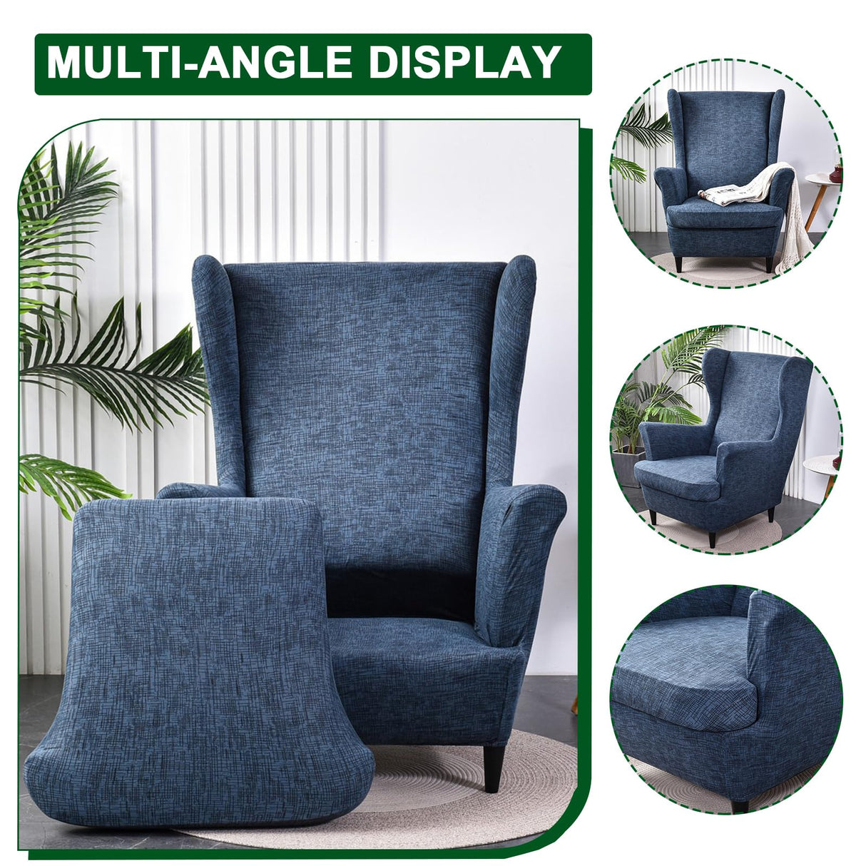 CRFATOP Printed Wing Chair Slipcovers 2 Piece Stretch Wingback Chair Cover Spandex Fabric Wingback Armchair Covers with Elastic Bottom for Living Room Bedroom Wingback Chair,A02 CRFATOP