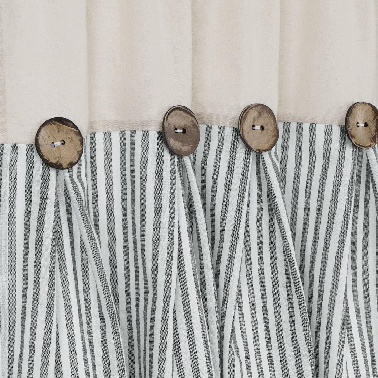 Cotton Linen Farmhouse Kitchen Curtains 36 Inch Boho Rustic Button Tier Curtains Natural/Sage Green Stripe Color Block Curtain Rod Pocket Small Window Curtain for Cafe Bathroom Bedroom Drapes BLEUM CADE