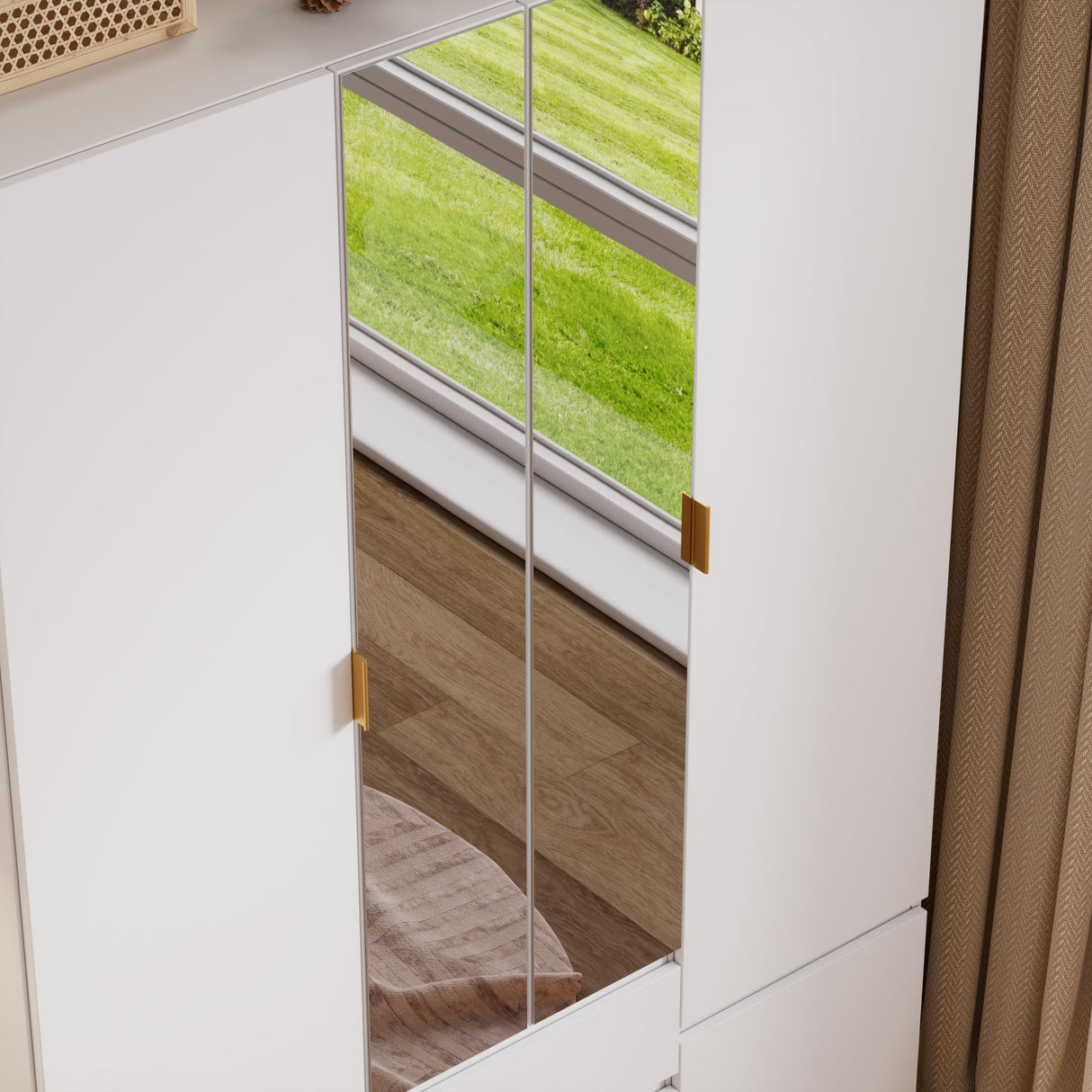 PAKASEPT 4 Doors Armoire Wardrobe Closet with Led Light & Mirror, Bedroom Large Capacity Freestanding Armoire Wardrobe with Drawers, Storage Cabinet with Hanging Rod Storage Closet for Bedroom PAKASEPT