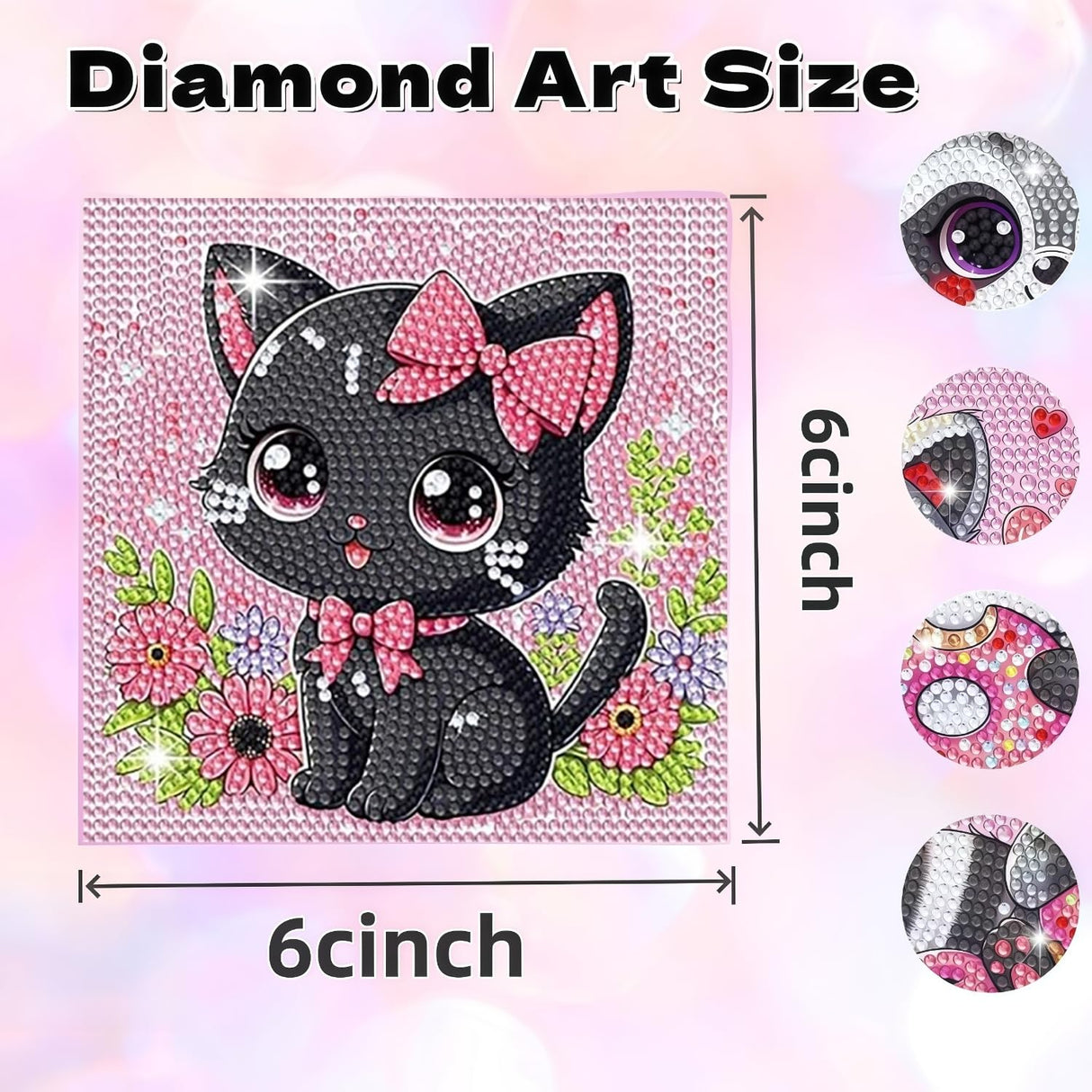 Diamond Art Kits for Kids with Wooden Frame, Cat Animal Diamond Art for Kids Ages 8-12, Full Drill Small Diamond Painting Kits for Kid Beginners, DIY Big Gem Art for Home Wall Art Decor 7X7 inch CSZPPQAF