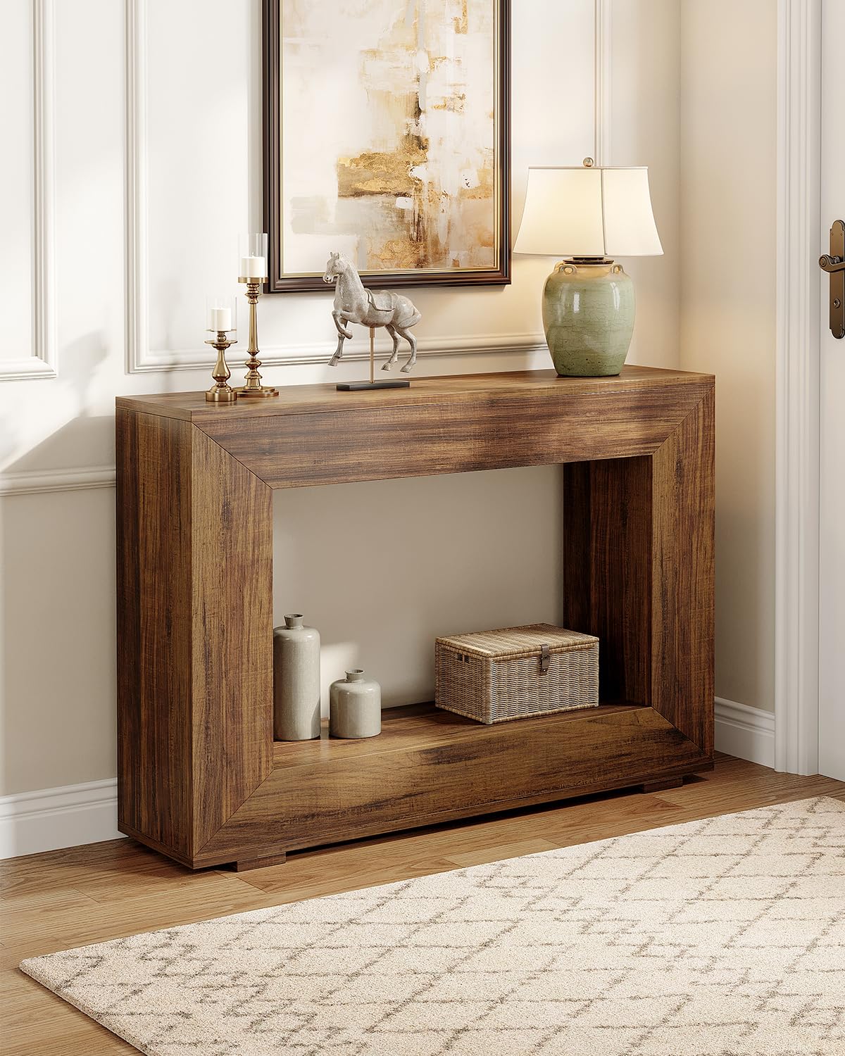 LITTLE TREE 47 Inches Console Table, Sofa Table with Storage, Modern Entryway Table for Hallway, Narrow Long Sofa Entryway Table for Living Room, Brown LITTLE TREE