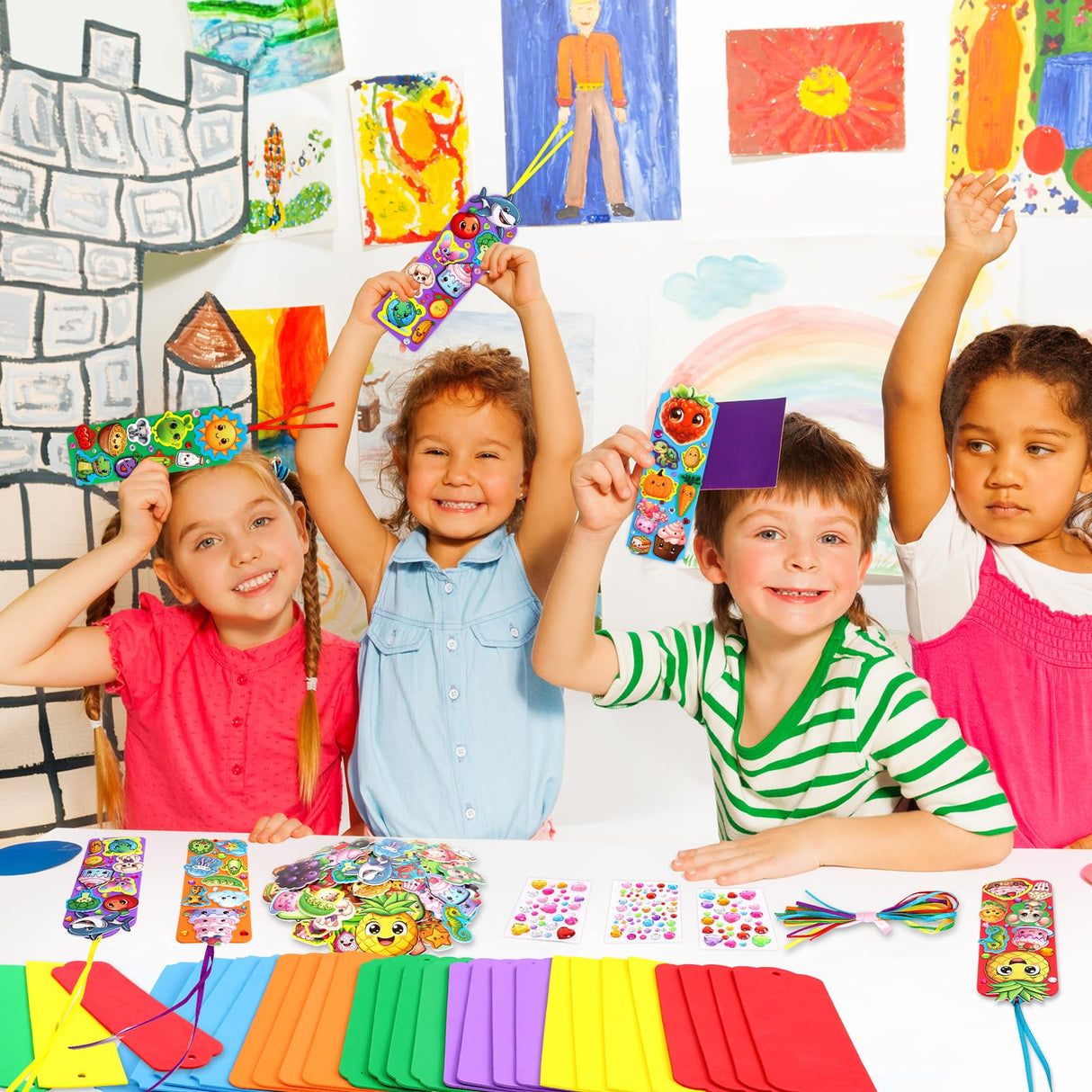 Summer Crafts Kits Kids DIY Bookmark Kit Foam Bookmarks Crafts Art Sets Fruits Sweet Treats Sun Ornaments Stickers for Kids Classroom Activities Rewards Party Favor 24 Pcs Treasure Cove