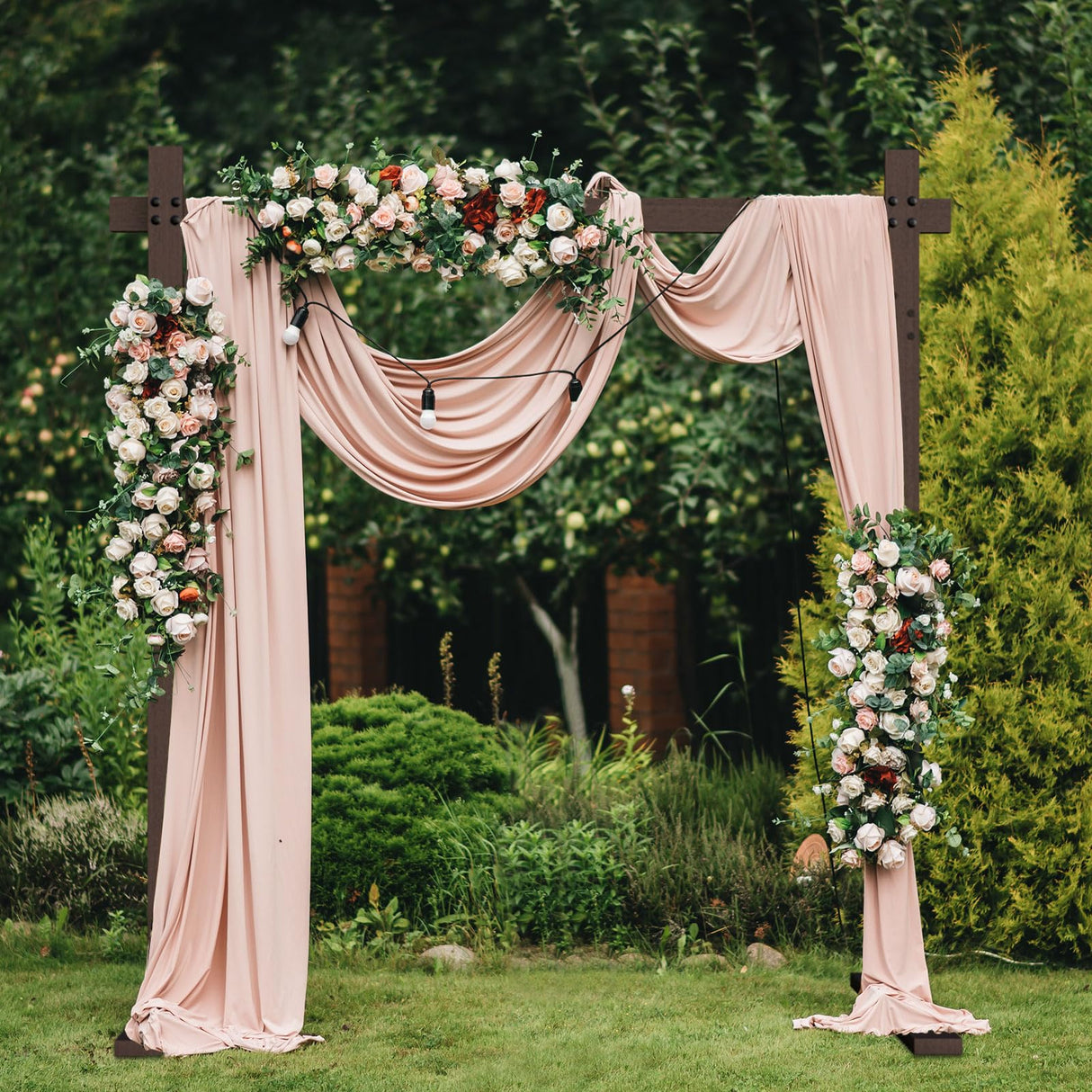 HeyMate Wedding Arch -7.48FT Square Wooden Wedding Arch for Ceremony, Wooden Arbor Backdrop Stand for Proposal Wedding Party Scene, Birthday Party, Bridal Shower, Garden, Outdoor, Rustic Decorations HeyMate