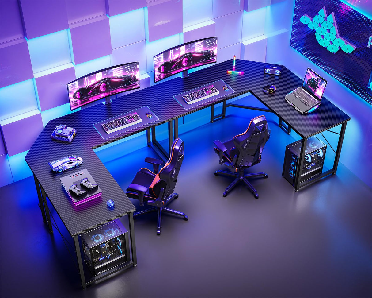 Casaottima 51 Inch L Shaped Gaming Desk, Compact Corner Computer Table, Writing Workstation for Small Spaces, Home Office & Streaming Setup, Easy Assembly, Carbon Fiber Surface, Pure Black Casaottima