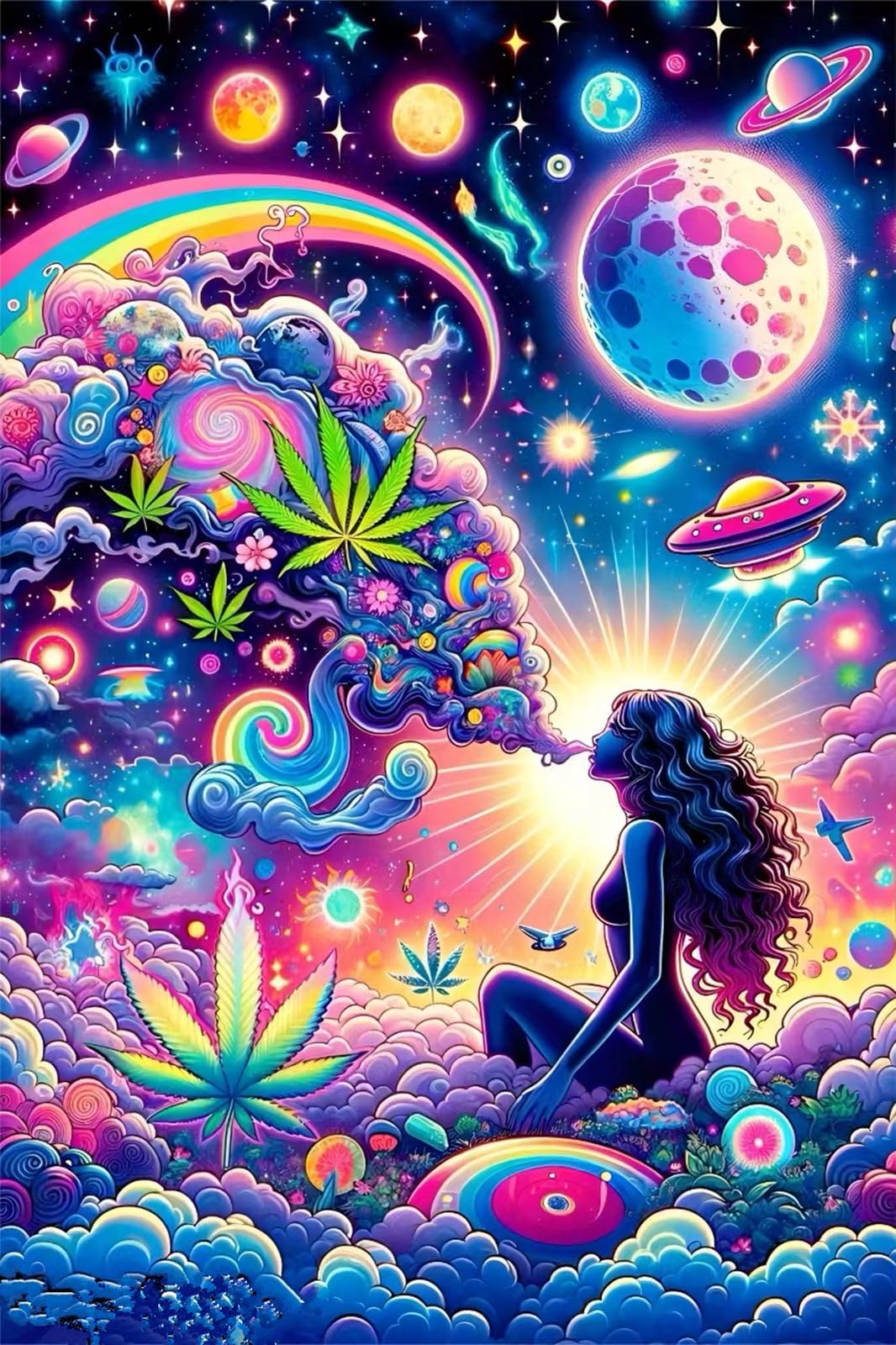 wmpikd Hippie Hippy Girl Diamond Art Painting Kits for Adults 5d DIY Trippy Cool Girl Gem Art Kit for Beginners Round Full Drill Paint with Diamonds Crafts Home Wall Decor Gifts 12x16 Inch wmpikd