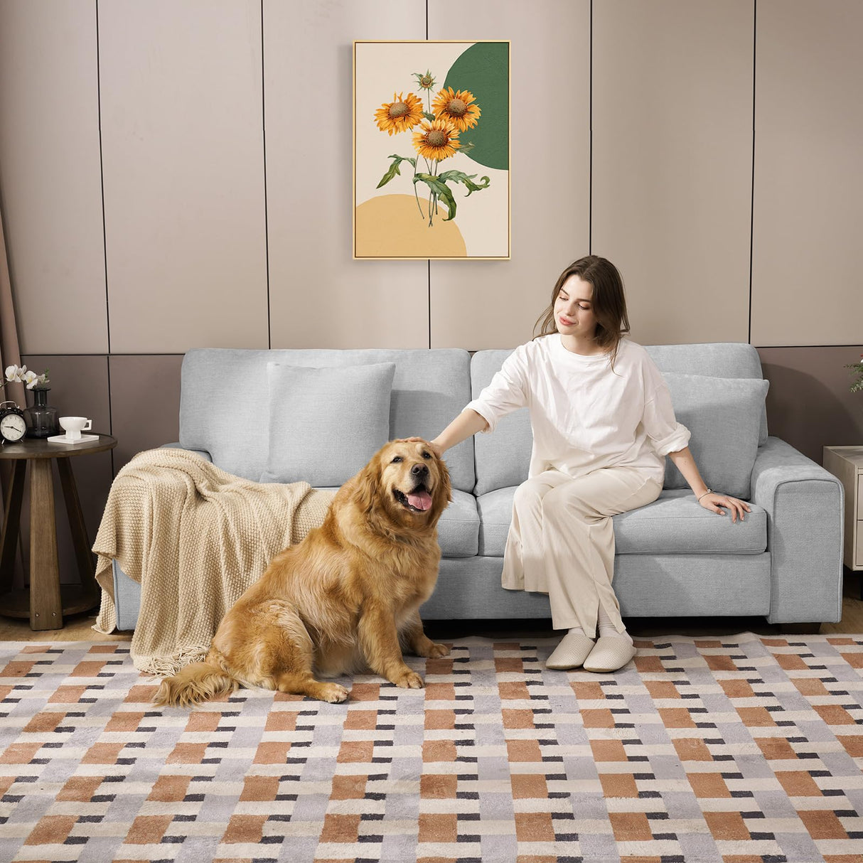 DOPEDIO Modern Loveseat Sofa for Living Room,Chenille Recliner, Removable Cover, Spring Cushions, Solid Wood Frame, Easy Assembly for Small Spaces (71.25inch,Light Gray) DOPEDIO