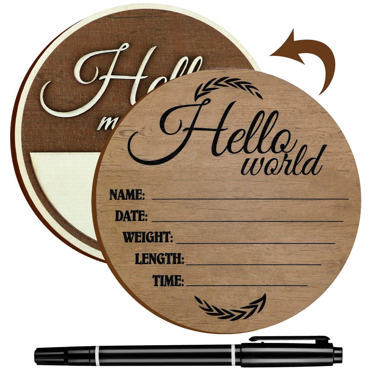 Namalu Birth Announcement Sign Baby Announcement Sign Wooden Newborn Sign Baby Name Sign Round Wood Plaque with Black Paint Marker for Baby Name and Namalu