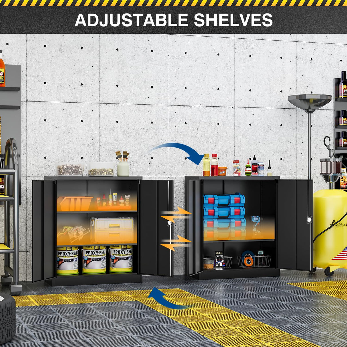 Fesbos Metal Storage Cabinet-36” Tall Steel File Cabinets with Lockable Doors and Adjustable Shelves-Black Steel Storage Cabinet for Home Office, School, Garage Fesbos