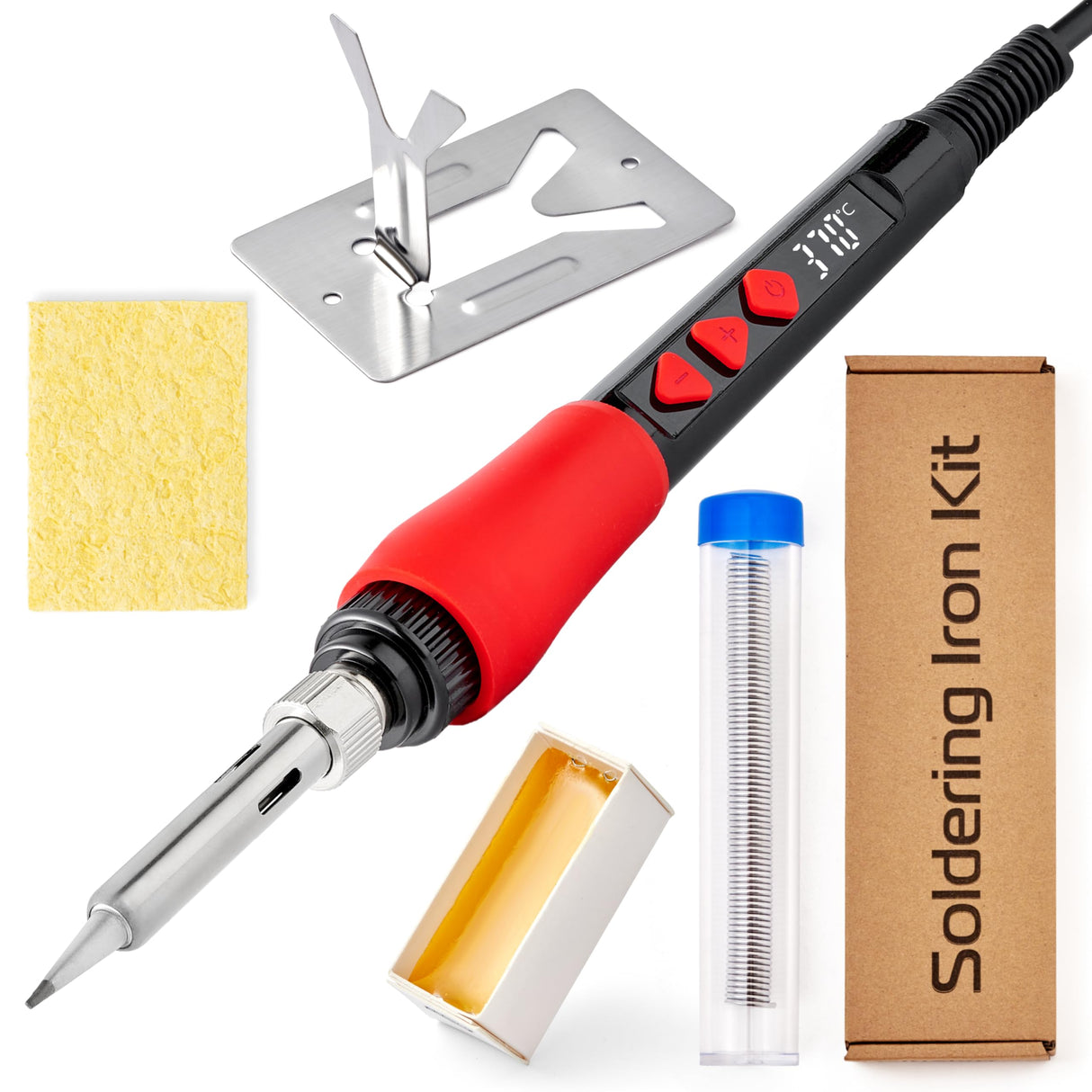 Soldering Iron Kit, 60W 120V Digital LED Display 5-in-1, Solder Wire, Flux Rosin Paste, Mini Stand, Sponge, Portable Fast Heating Welding Tool for Electric Repair Hobby DIY from Plusivo Plusivo