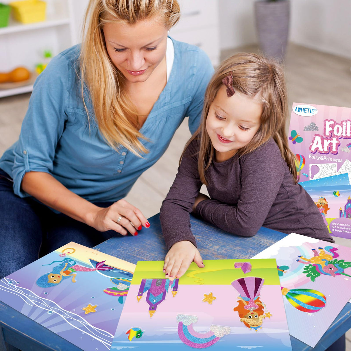 AWHETIE Princess Foil Art for Kids,No Mess Creative Activity Toys Art and Crafts for Kids,Birthday Gifts Crafts for Girls&Boys Ages 4, 5, 6, 7, 8, 9 (Princess) AWHETIE