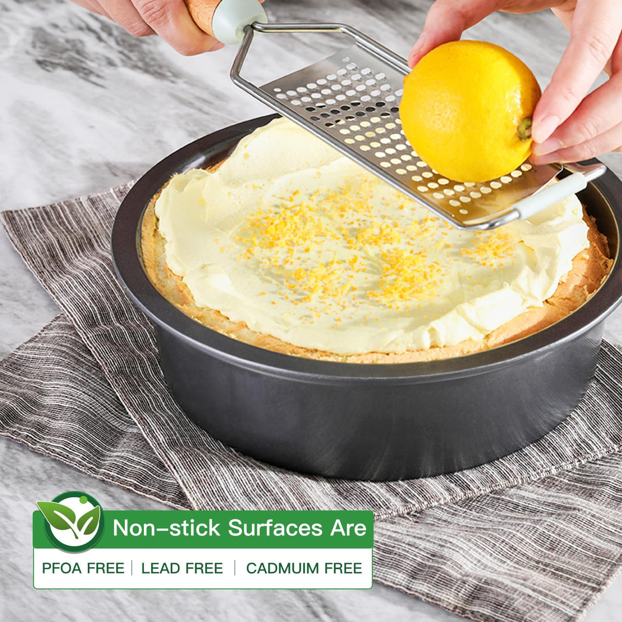 HONGBAKE Round Cake Pan Set for Baking, 8 Inch, Nonstick Deeper Circle Cake Pans with Wider Grips, 2 Pieces Layer Cake Tin, Cheesecake Mold, Huty Duty, Dishwasher Safe - Grey HONGBAKE