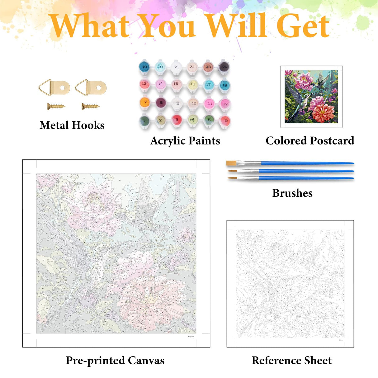 Paint by Numbers Kit for Adults Beginner Hummingbird, Flower Adult Paint by Number Kits on Canvas, Bird DIY Acrylic Oil Painting by Numbers for Adults, Perfect for Home Wall Decor 16X16 Inch Okarina