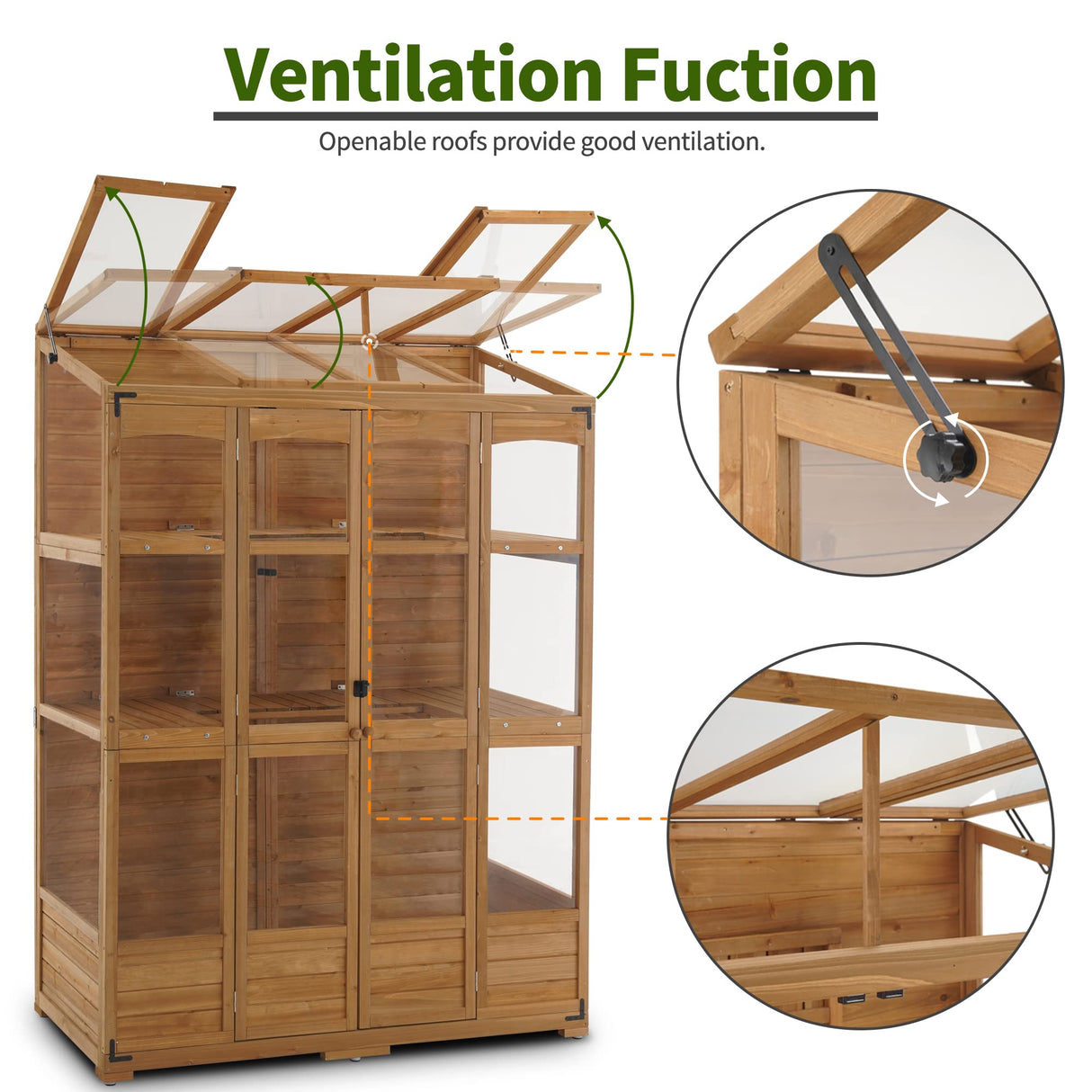 MCombo Wooden Greenhouse, Walk-in Outdoor Greenhouse with Openable Roof and Lockable Door, 0899 (Natural) MCombo