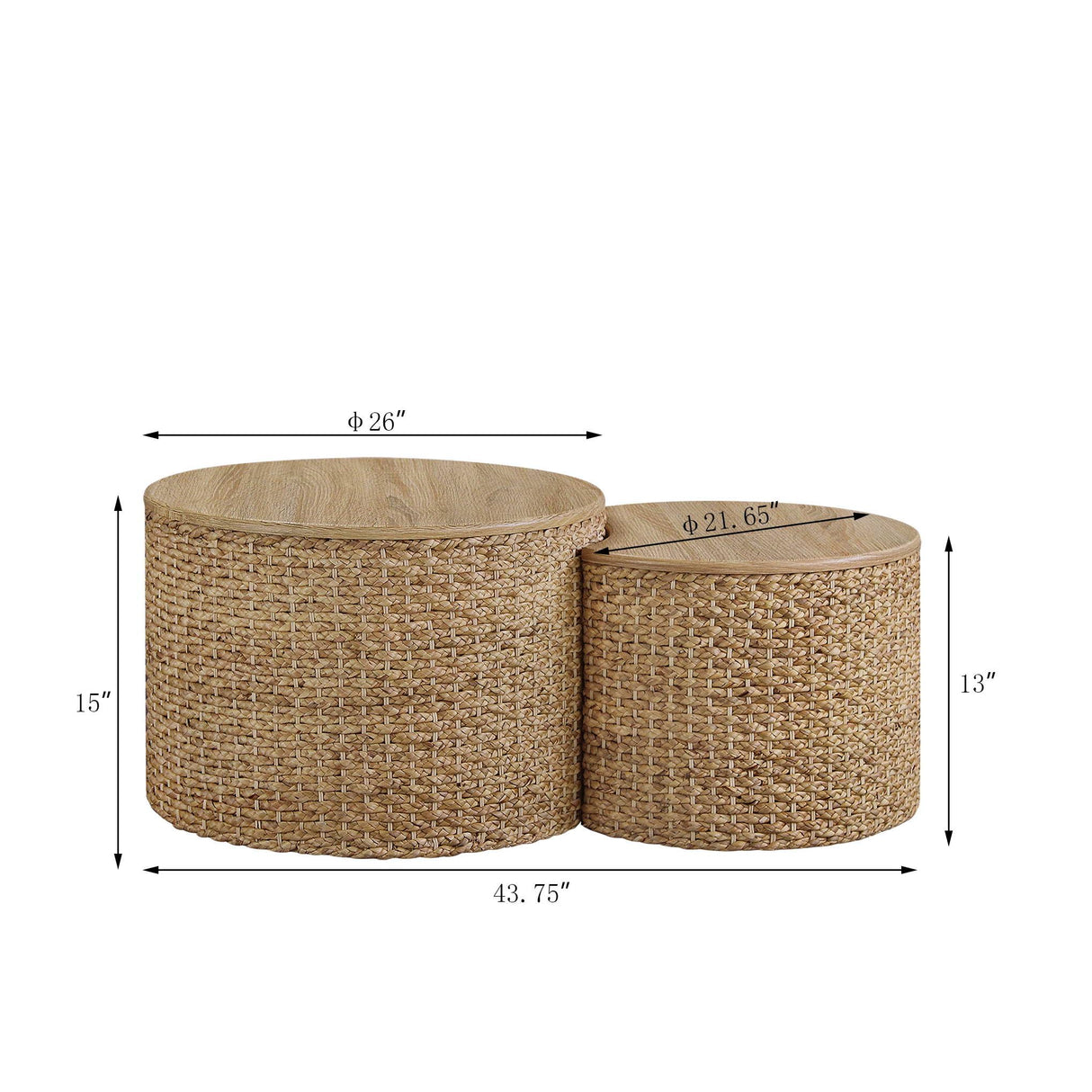 Giofanzo Nesting Coffee Table Set of 2, Coastal Coffee Table with Storage, Woven Coffee Table with Soild Wood Cover, Wicker Coffee Table with Cushion Base Giofanzo