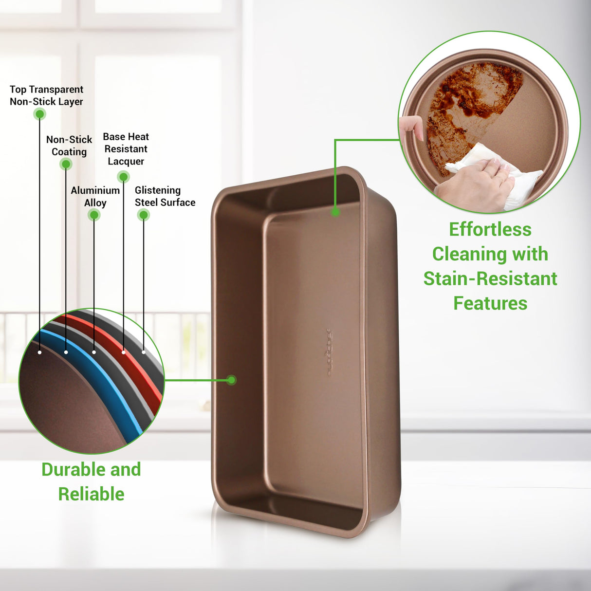 NutriChef 6-Piece Nonstick Bakeware Set, Carbon Steel Baking Pans, Includes Cookie Trays, Wide & Square Bake Pan, Bread Loaf & Round Cake Pan, Muffin Pan - Gold NutriChef