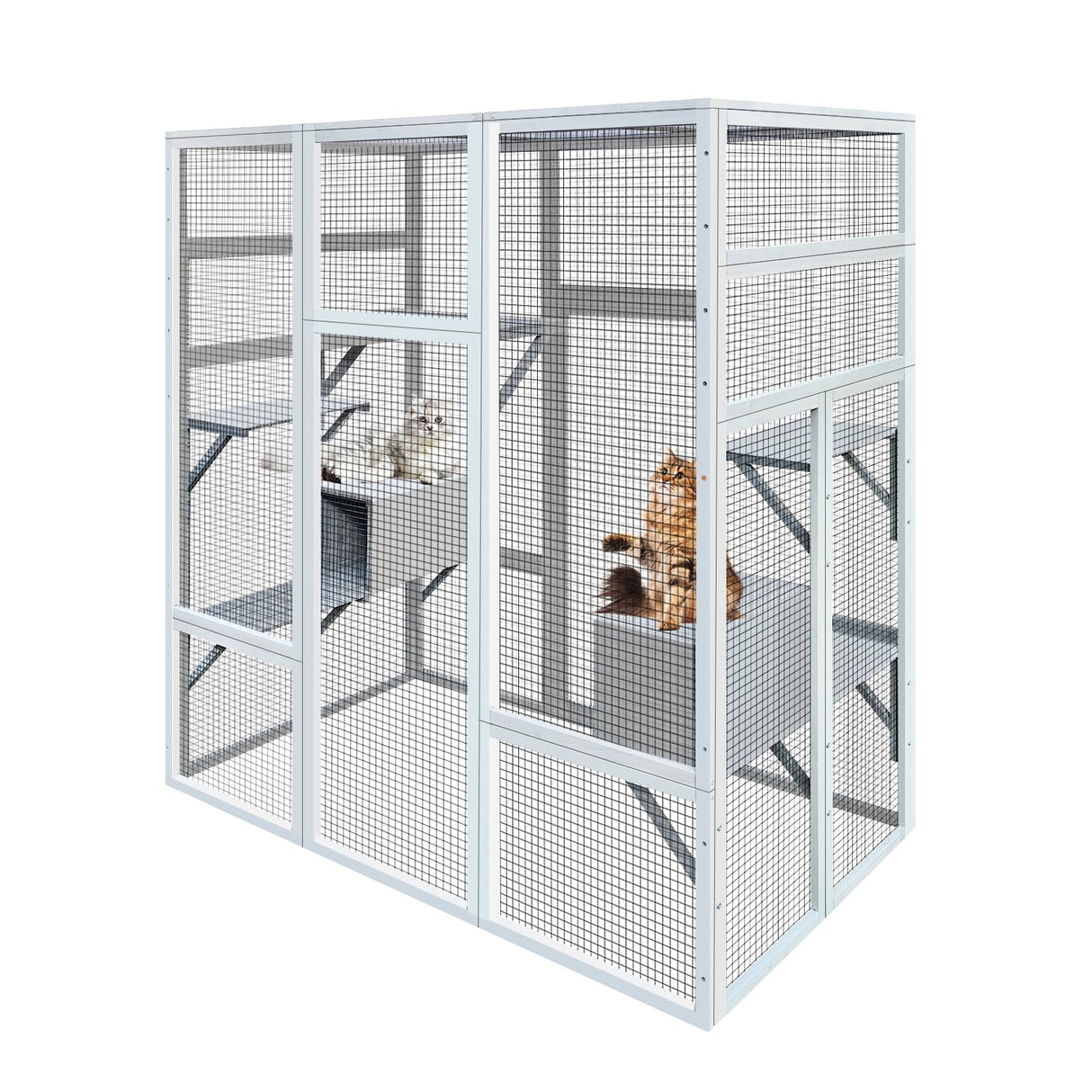 FEIYAW Wooden Catio Outdoor Cat Enclosure with 7 Platforms and 2 Resting Boxes, Solid Wood Cat Cage Shelter Playpen w/Anti-UV & Waterproof, Large Catio FEIYAW