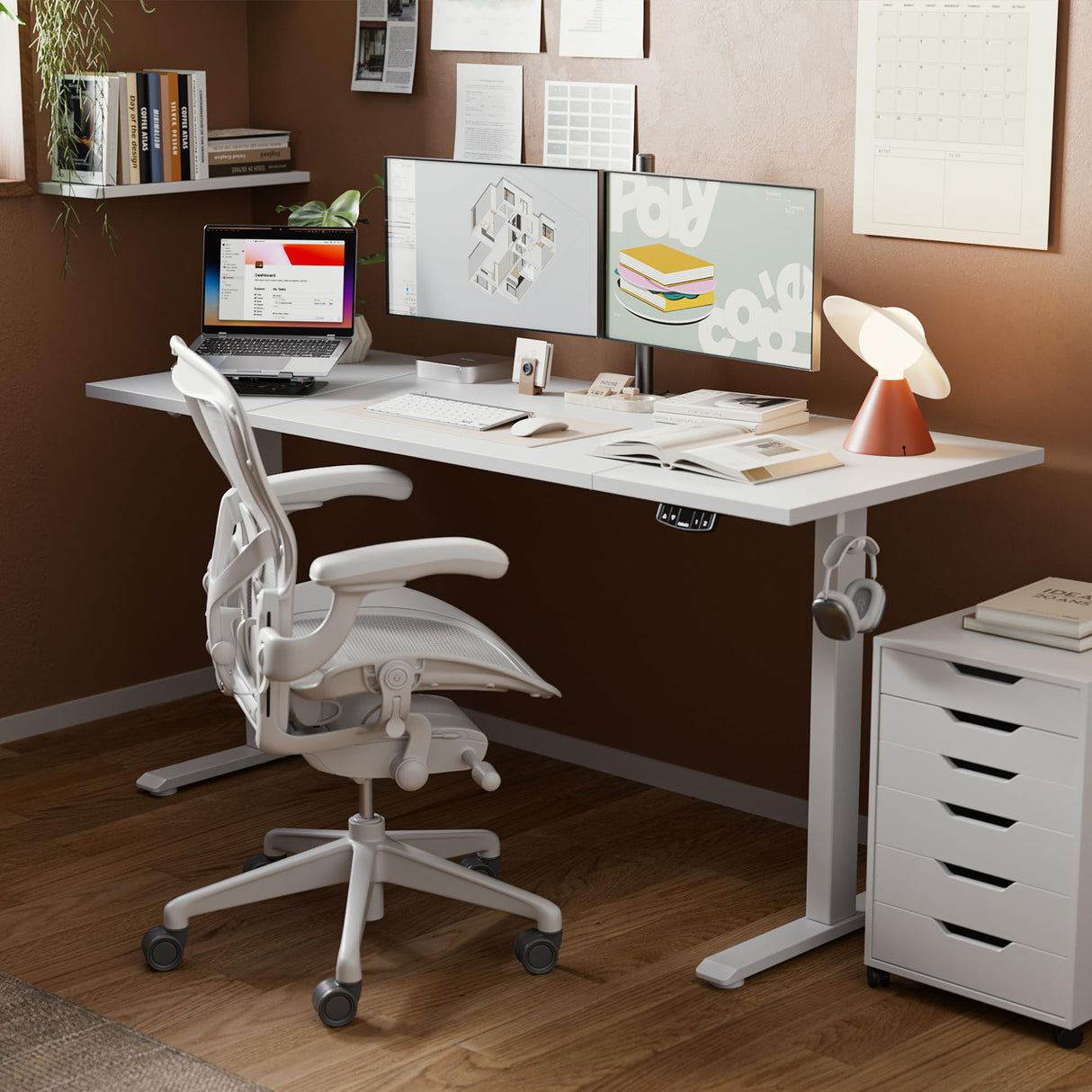 Agilestic Electric Standing Desk, Large 63 x 24 Inches Height Adjustable Desk, Sit Stand up Desk for Work Office Home, Splice Board, White Agilestic