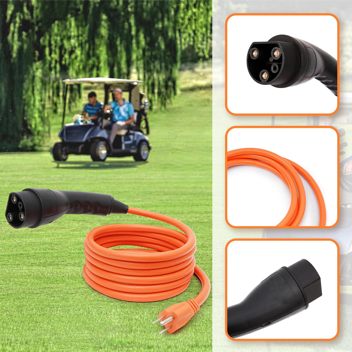 Gtouse Golf Cart Charger Power Cord Golf Cart Charging Cable Replacement Fits for Evolution ICON EV Golf Carts 120V Charging Power Cord Replaces 2.04.0620 Golf Cart Accessories Gtouse