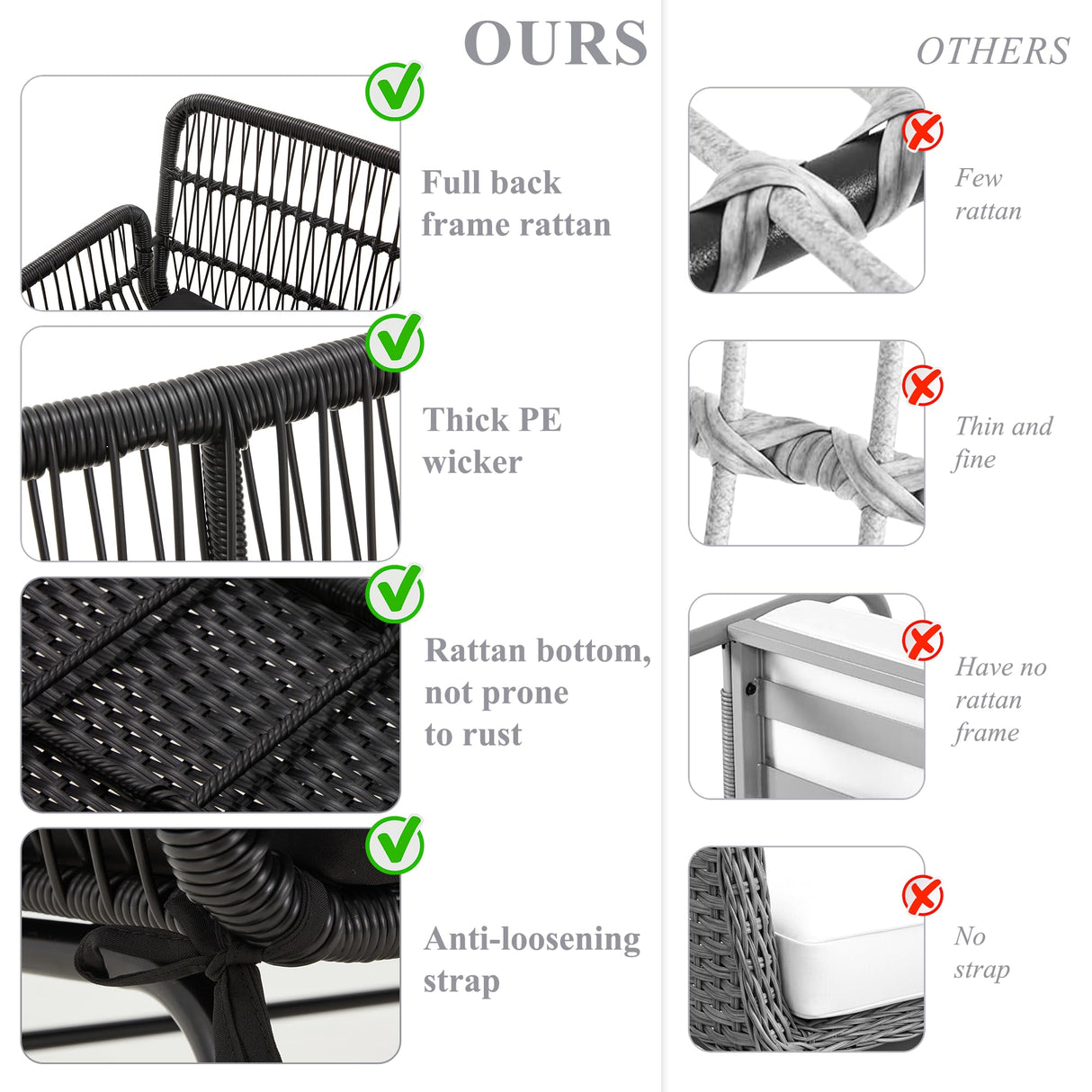 Bezseller 3-Piece Outdoor Patio Furniture Set – L-Shaped Rattan Sectional Sofa with Detachable Lounger, Glass Coffee Table & 4" Cushions – All-Weather PE Wicker for Backyard, Porch, Poolside Bezseller