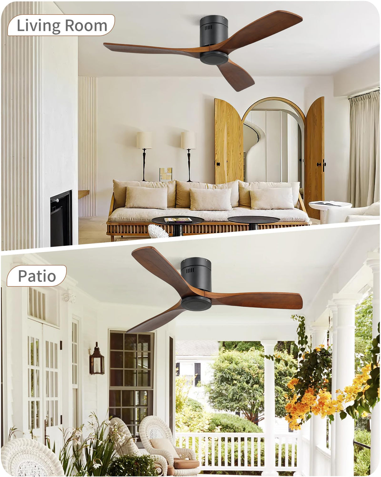 CACI Mall 52 Inch Flush Mount Wood Ceiling Fan without Light,Low Profile,Modern,6 Speed,3 Blades Timer,Remote Control,Quiet Reversible DC Motor for Berdrooms, Livingroom, Patios CACI Mall