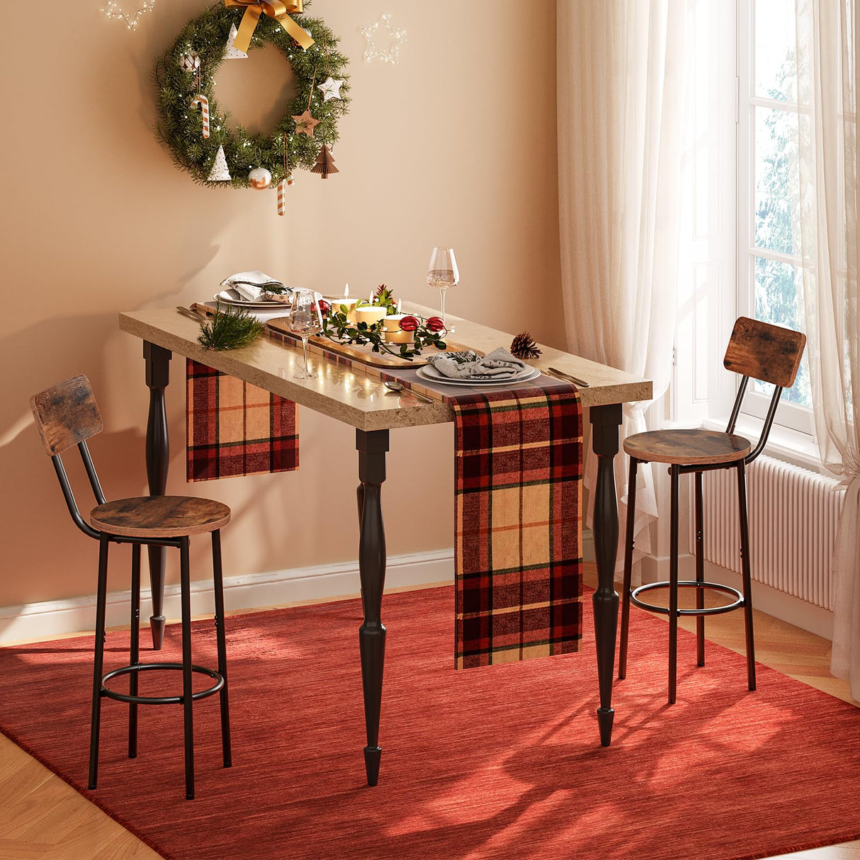 HOOBRO Bar Stools,Set of 2 Bar Stools with Footrest and Back,25.2" Bar Chairs for Kitchen Island, Dining Room,Counter Height Bar Stools, Easy to HOOBRO