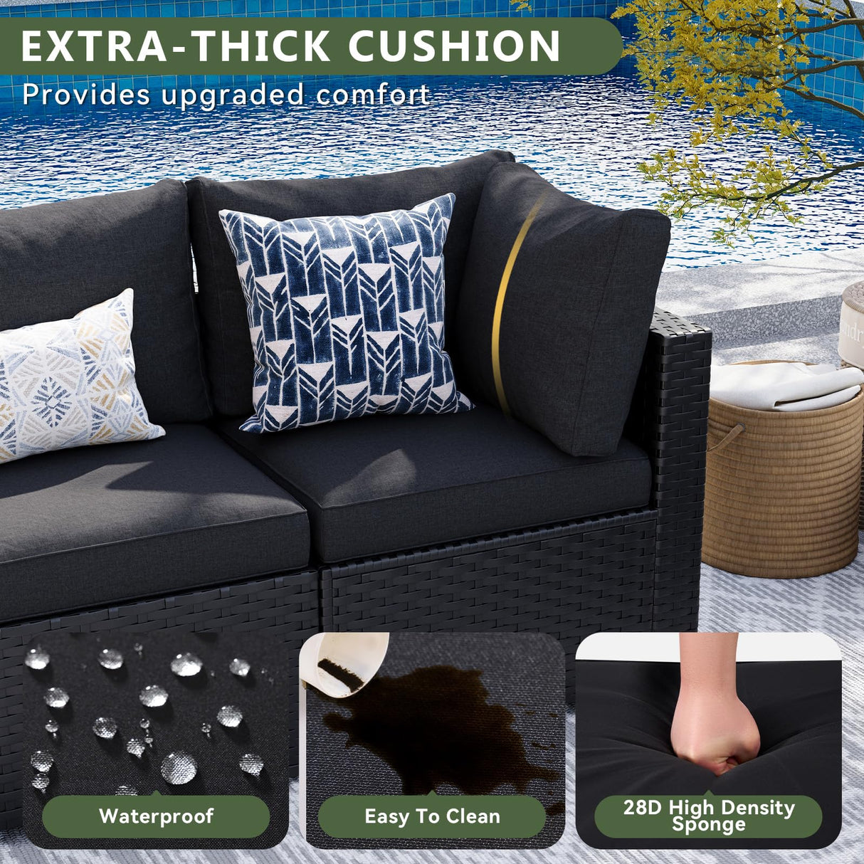 Aoxun 7 Piece Patio Furniture Set Wicker Rattan Patio Sectional Sofa Set Outdoor Seating Furniture with Thickened Cushion, Black Aoxun