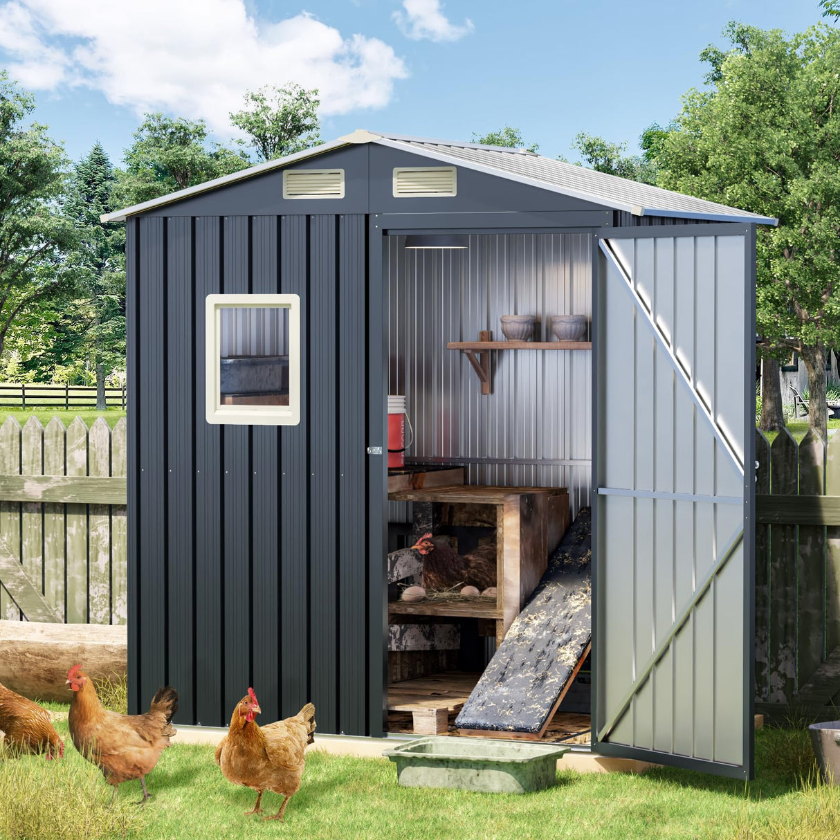 Grovellis Update Version 6x4 FT Outdoor Metal Storage Shed, Single Door, 1 Clear Window, Tool Shed for Garden, Patio, Backyard Nightblue Grovellis